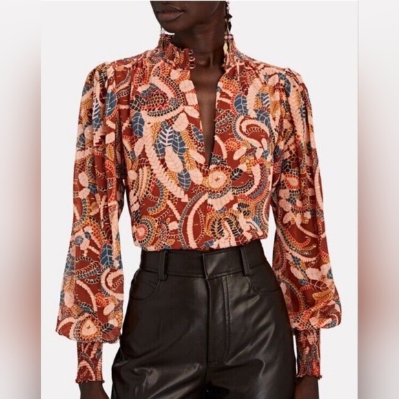 A.L.C. Silk Chiffon Metallic Thread Keyhole Blouse Size 12 - Picture 1 of 9